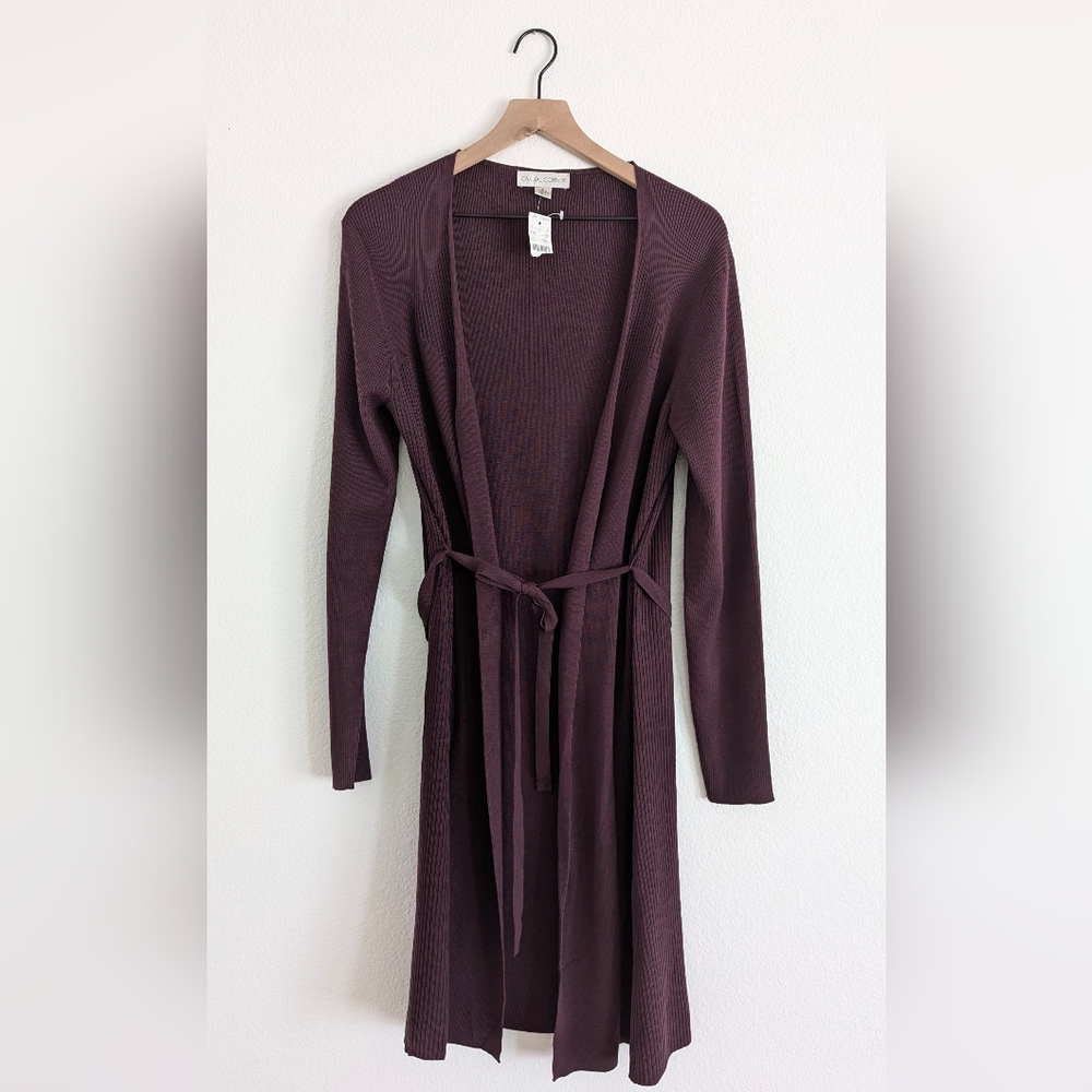 NWT VTG Silk Blend Ribbed Open Belt Cardigan Sweater Size M, Luxury, Minimalist